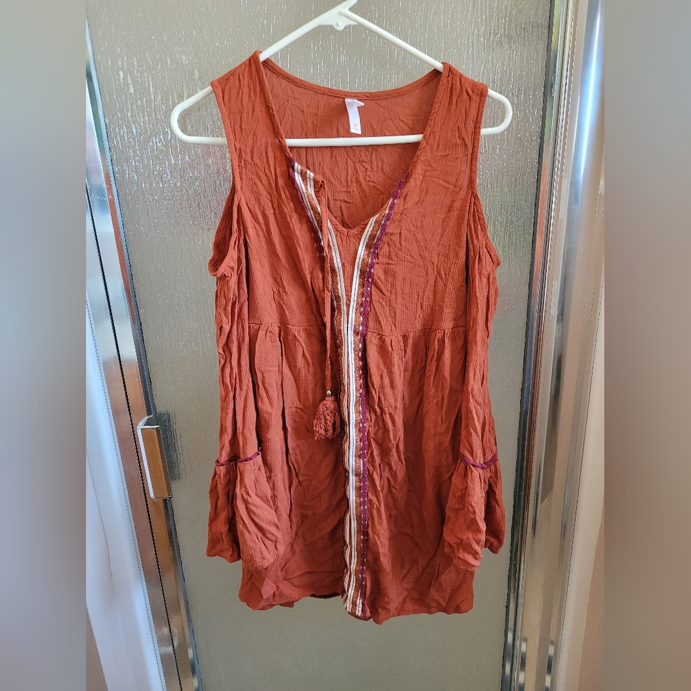 XS Xhilaration Long-Sleeve Orange Bohemian Tie Dress